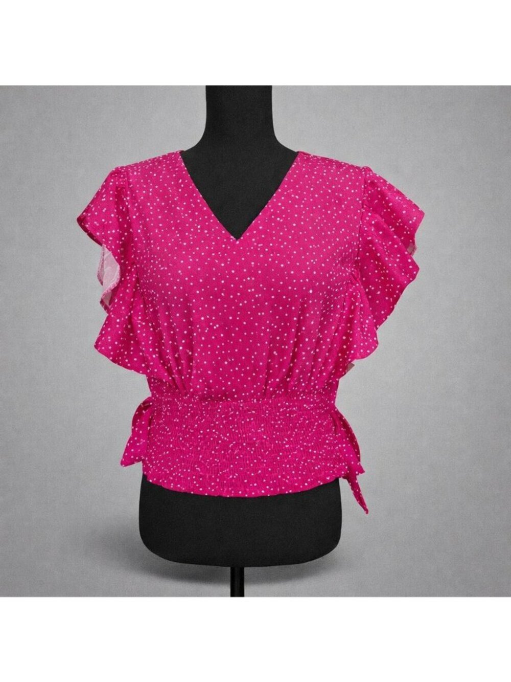 V front & back polka dot baby doll top plus bow accent barbie cute flattering